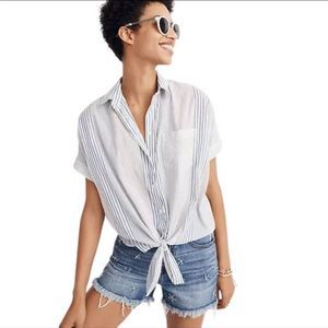Madewell Short-Sleeve Tie-Front Shirt in Rawley Stripe Style J1080 Small